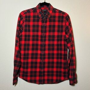 Banana Republic Size S Luxe Flannel Untucked Slim Fit Red/Black Plaid Logger